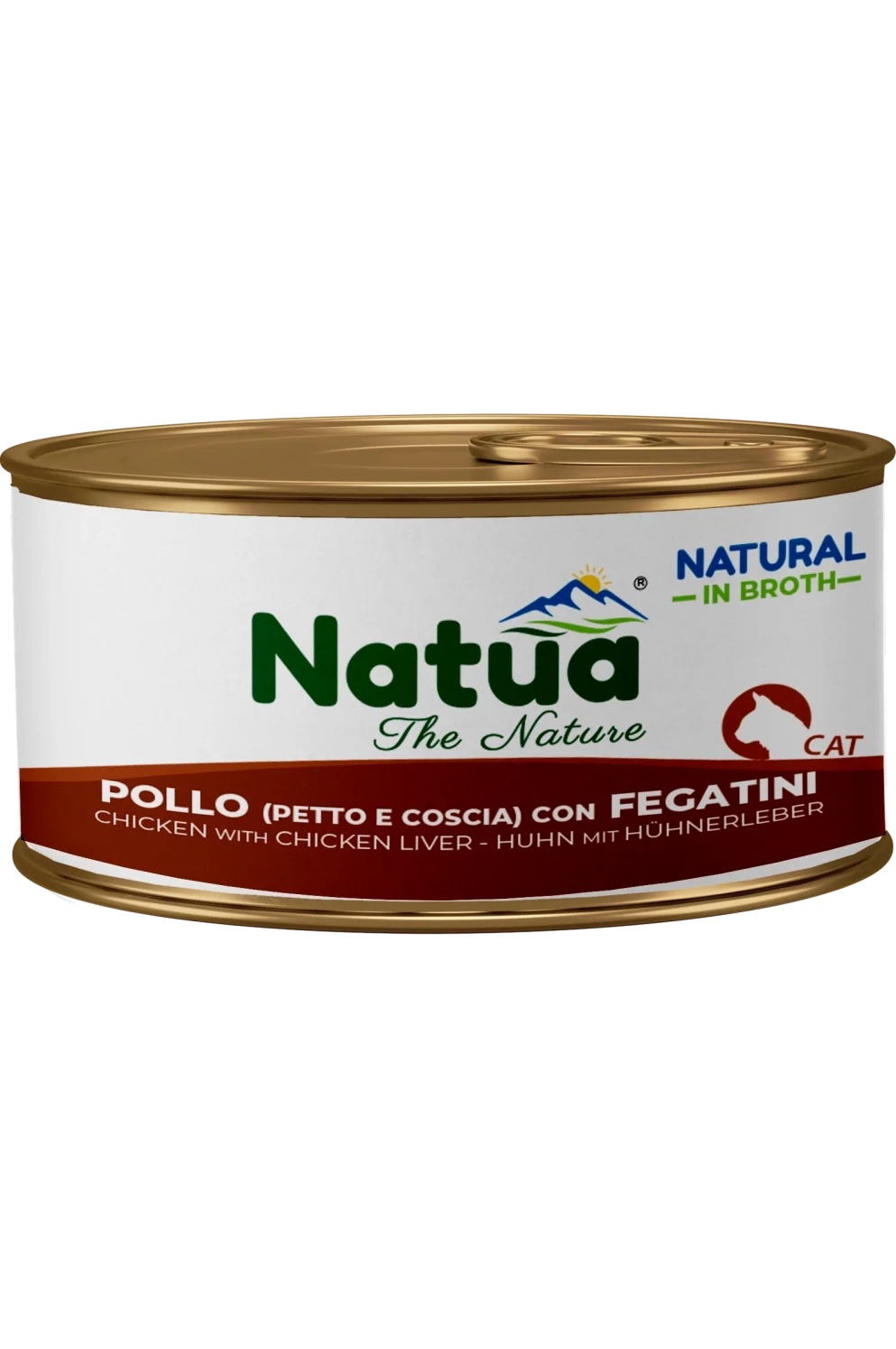 Natua Natural in Brodo - Pollo (Petto e Coscia) con Fegatini - Cibo umido per gatto adulto - 85 gr