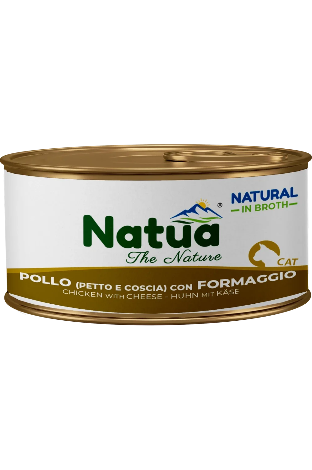 Natua Natural in Brodo - Pollo (Petto e Coscia) con Formaggio - Cibo umido per gatto adulto - 85 gr