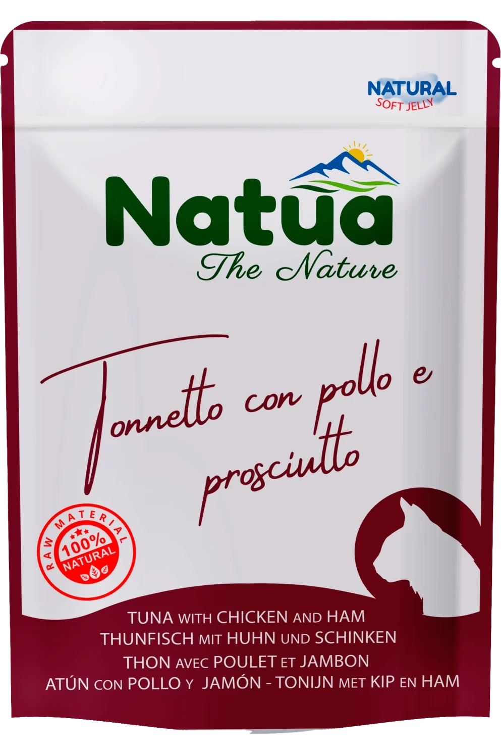 Natua Soft Jelly - Tonnetto con Pollo e Prosciutto - Cibo umido per gatto adulto - 70 gr