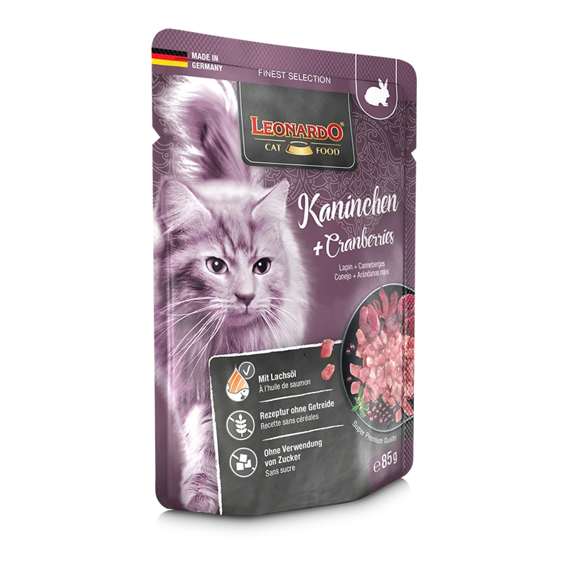 LEONARDO Coniglio + cranberries Ricco di coniglio pregiato Con il superfood mirtillo rosso - 85 gr
