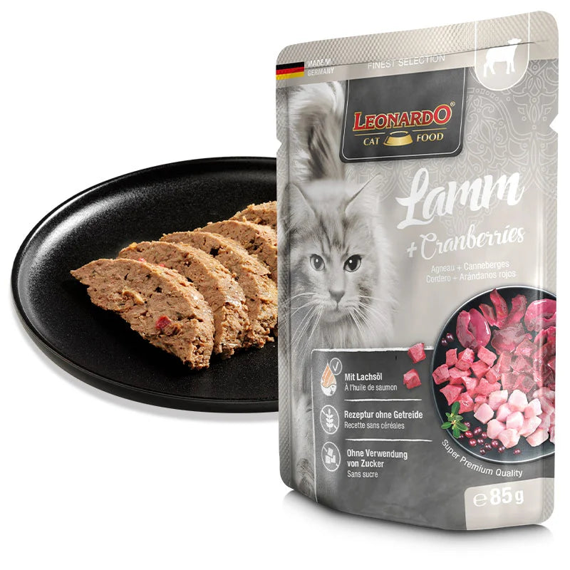 LEONARDO Agnello + cranberries Ricco di agnello genuino Con il superfood mirtillo rosso - 85 gr