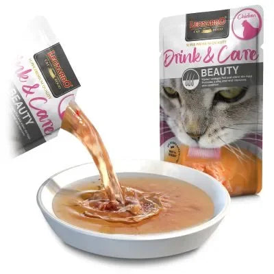 Leonardo Drink&Care Beauty - Bevanda per gatti adulti al Brodo di Pollo - 40 g