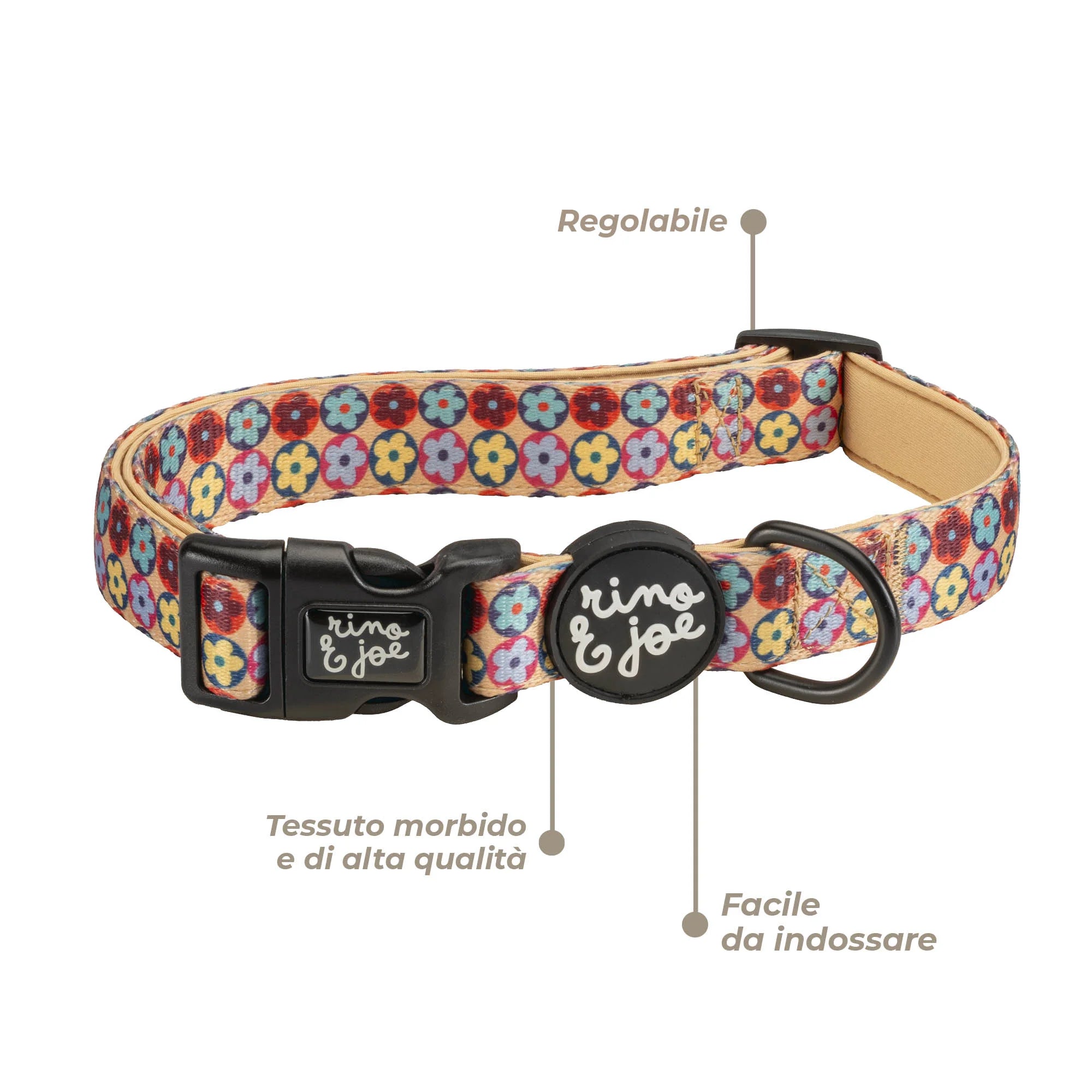 Collare Regolabile per Cani | Chiusura Rapida a Clip | Fiori - Rino & Joe
