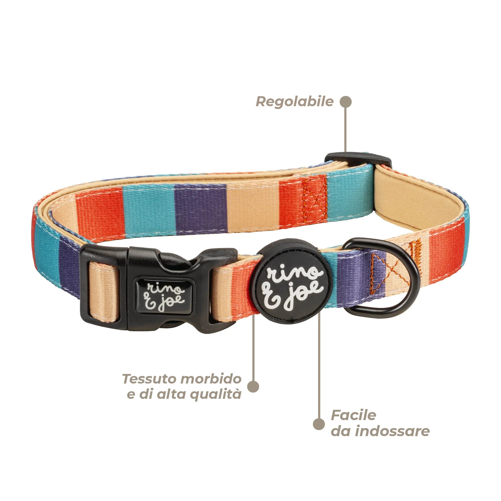 Collare Regolabile per Cani | Chiusura Rapida a Clip | Righe - Rino & Joe