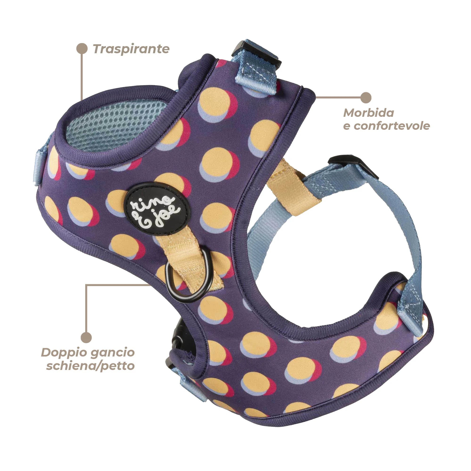 Pettorina in Neoprene Regolabile per Cani | Si Adatta Perfettamente al Corpo del Cane | Pois - Rino & Joe