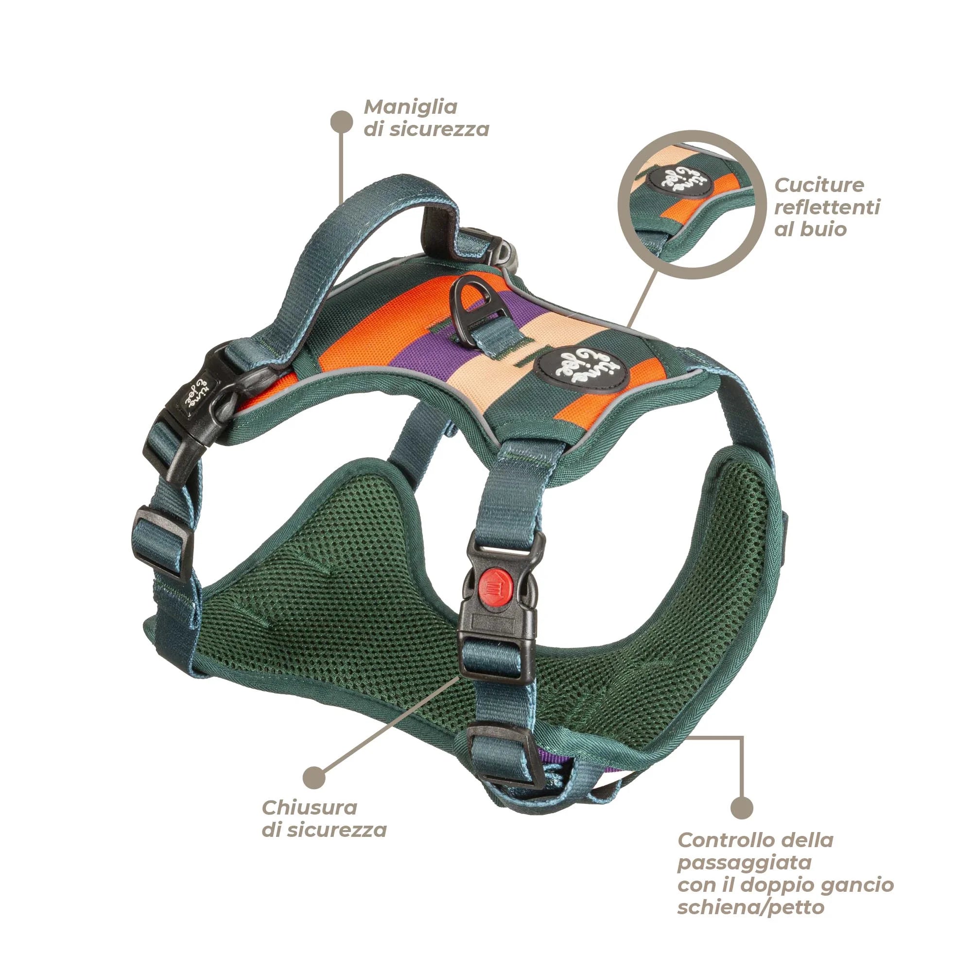 Pettorina Oxford Trail Regolabile per Cani | Comoda, Sicura e Resistente | Righe  - Rino & Joe