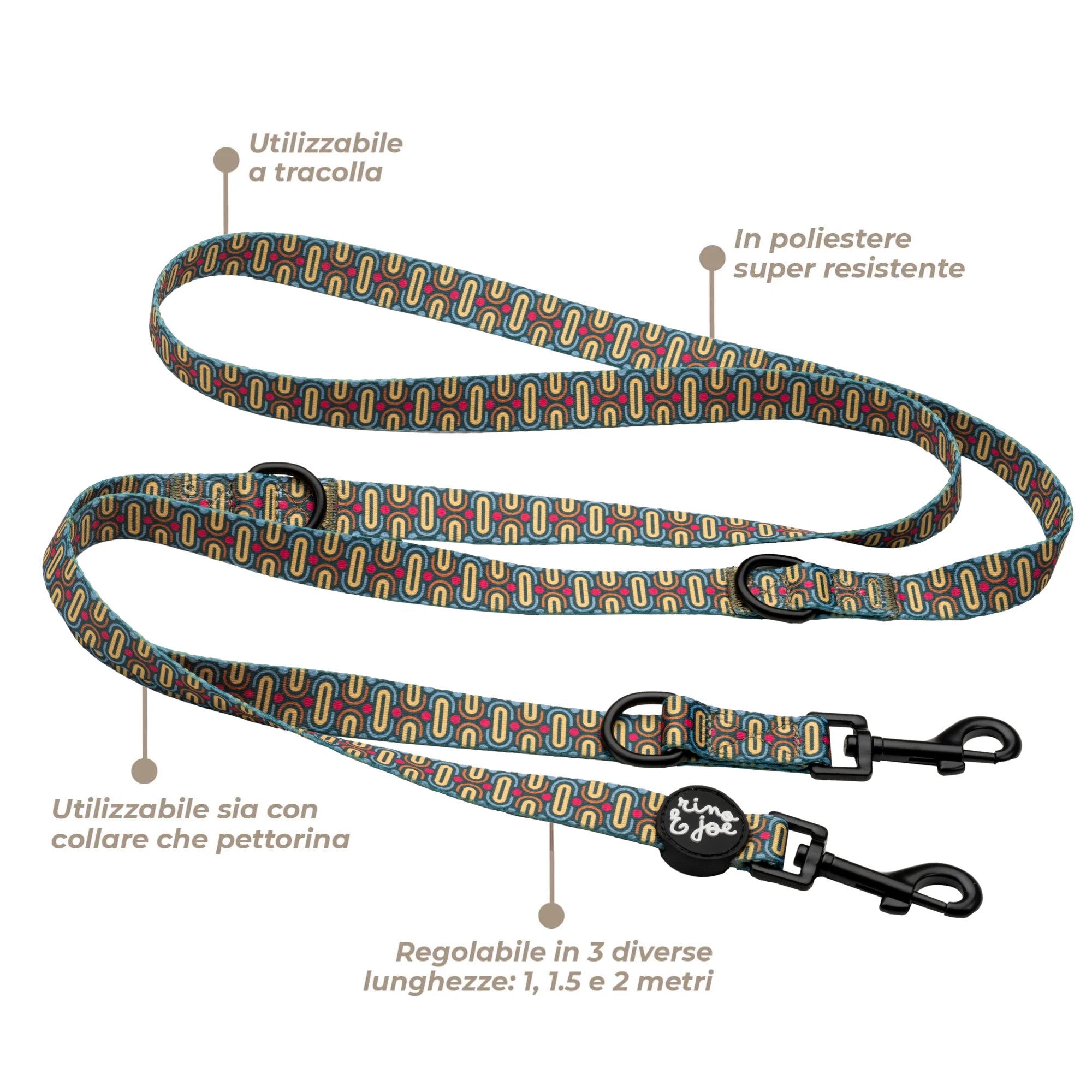 Guinzaglio 2 Metri Multiposizione da Addestramento | Disco - Rino & Joe