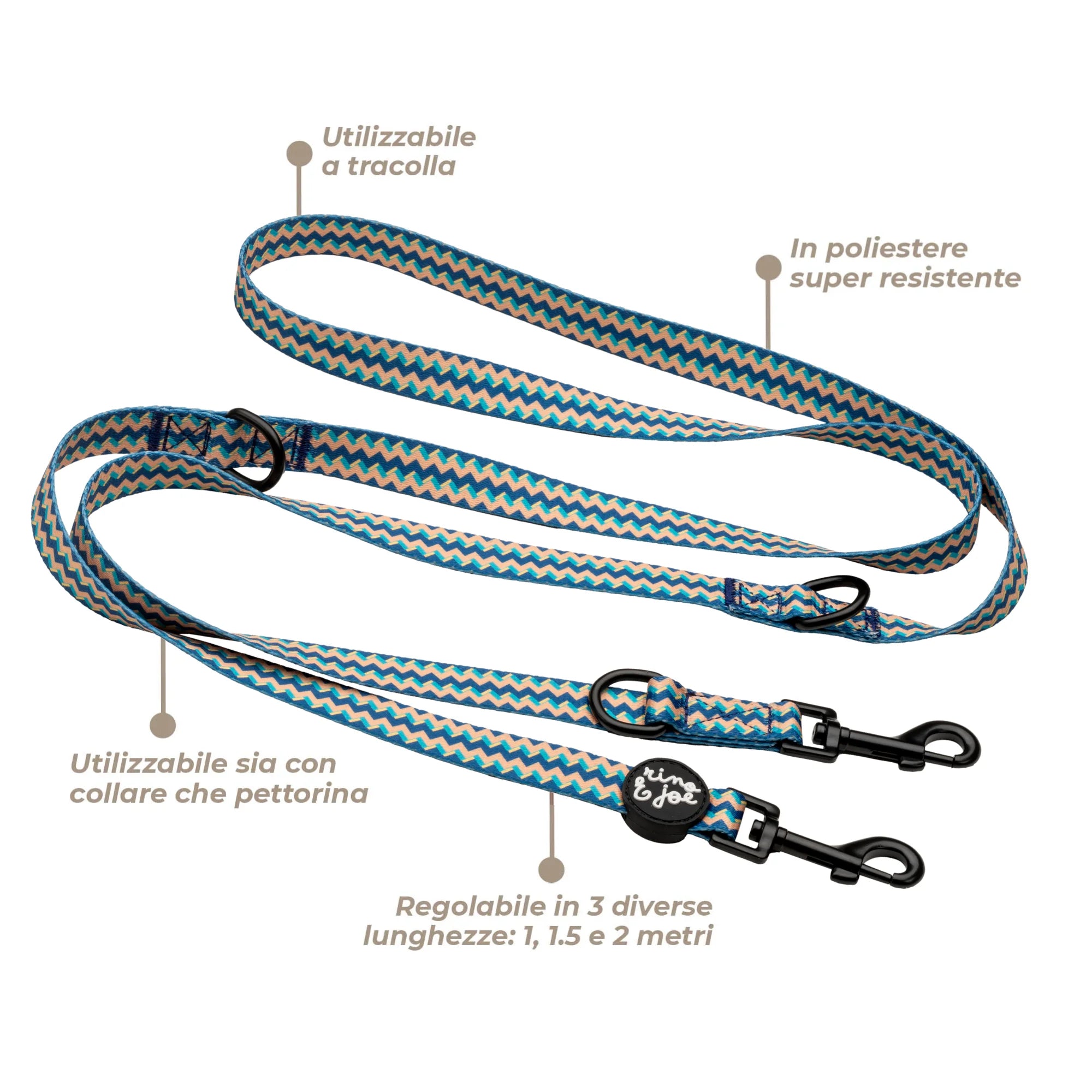 Guinzaglio 2 Metri Multiposizione da Addestramento | zigzag - Rino & Joe