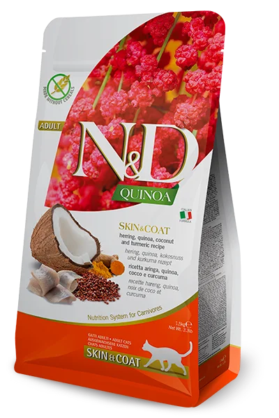 Farmina N&D - Skin & Coat - Aringa, quinoa, cocco e curcuma - Crocchette per gatti adulti