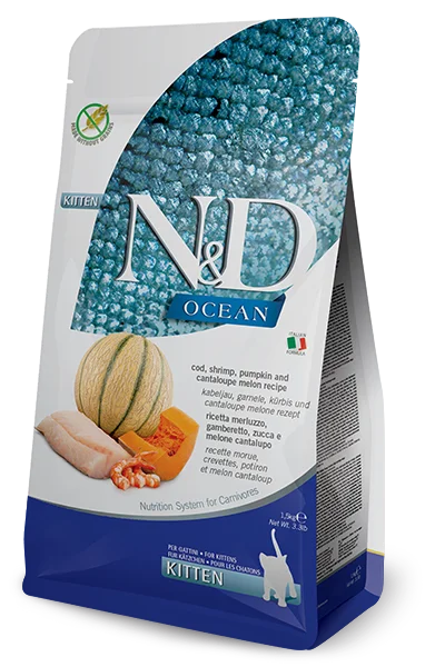 Farmina N&D Ocean feline - merluzzo, gamberetto, zucca e melone - Crocchette gattino