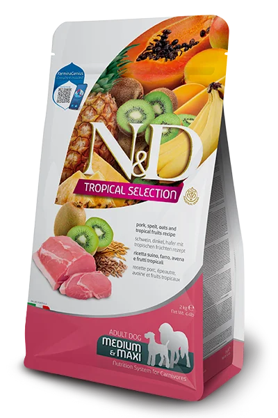 Farmina N&D Tropical Canine - Maiale, farro, avena, frutti tropicali - Crocchette Cane Adulto - Taglia Media Grande