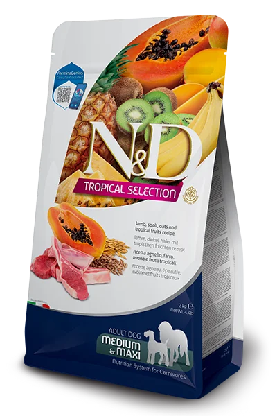 Farmina N&D Tropical Canine - Agnello, farro, avena, frutti tropicali - Crocchette Cane Adulto - Taglia Media Grande