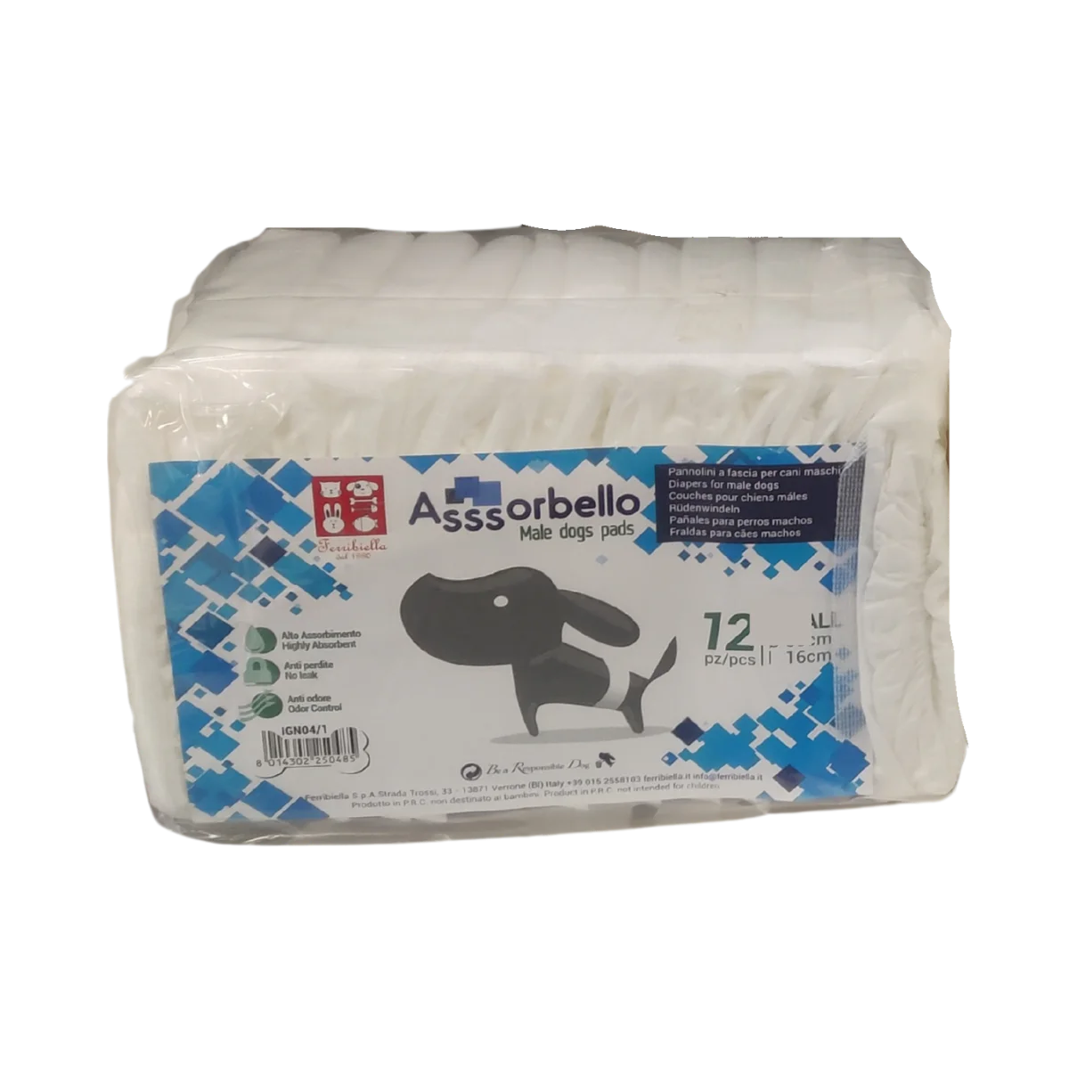 Asssorbello Pannolini per cani maschi a fascia - Taglia S - 12 pz