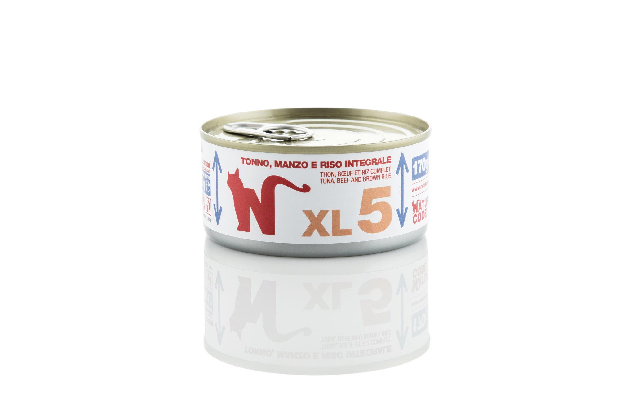 Natural Code - Umido Gatto - Tonno, Manzo e Riso Int.le XL5 - Acqua di Cottura - Lattina 170g