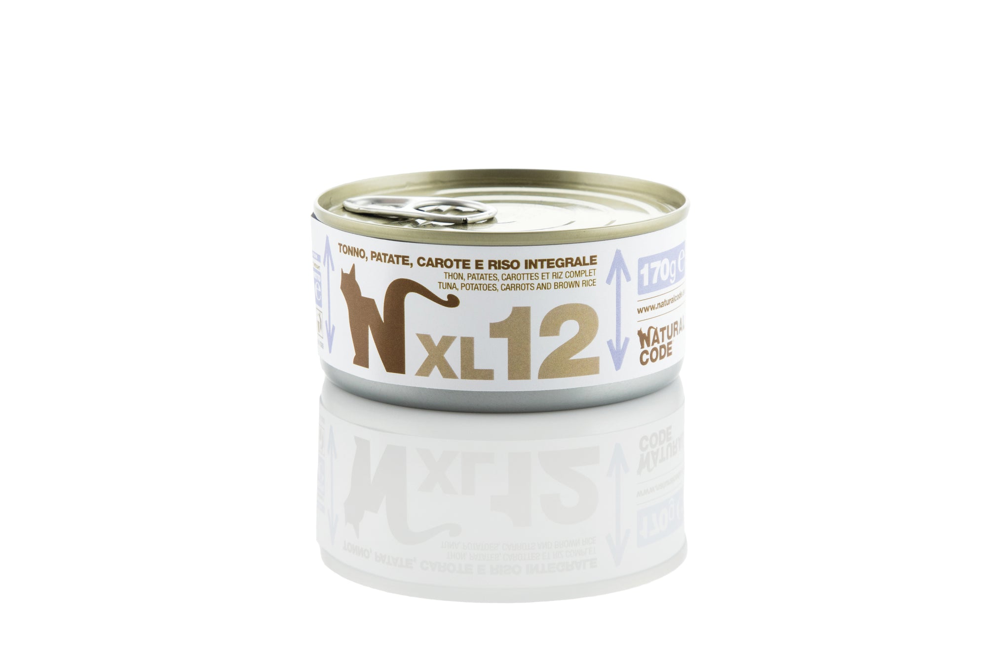 Natural Code - Umido Gatto - Tonno, Patate, Carote e Riso Int.le XL12 - Acqua di Cottura - Lattina 170g