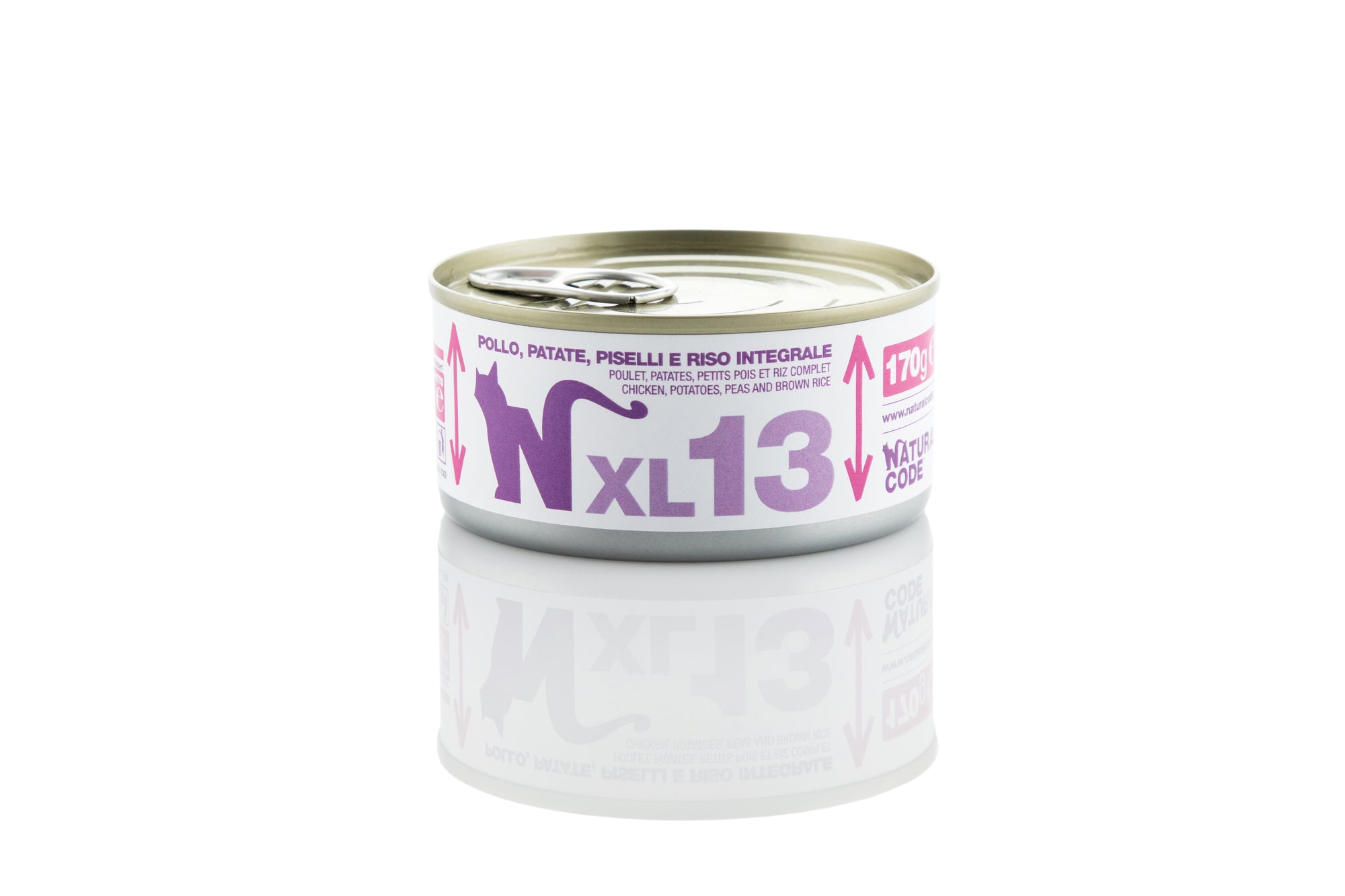 Natural Code - Umido Gatto - Pollo, Patate, Piselli e Riso Int.le XL13 - Acqua di Cottura - Lattina 170g