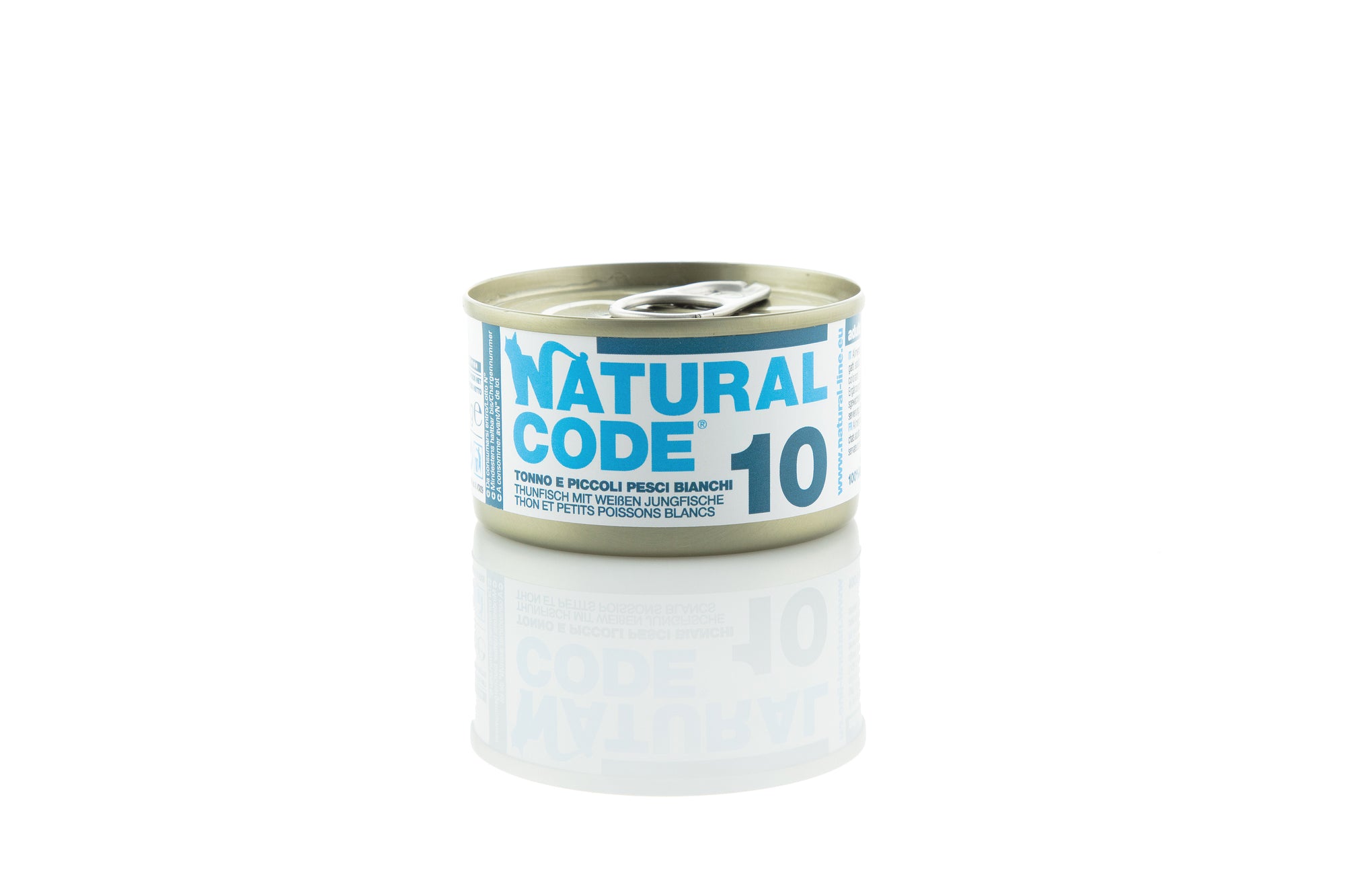 Natural Code - Umido Gatto - Tonno e Piccoli Pesci Bianchi 10 - Acqua di Cottura - Lattina 85g