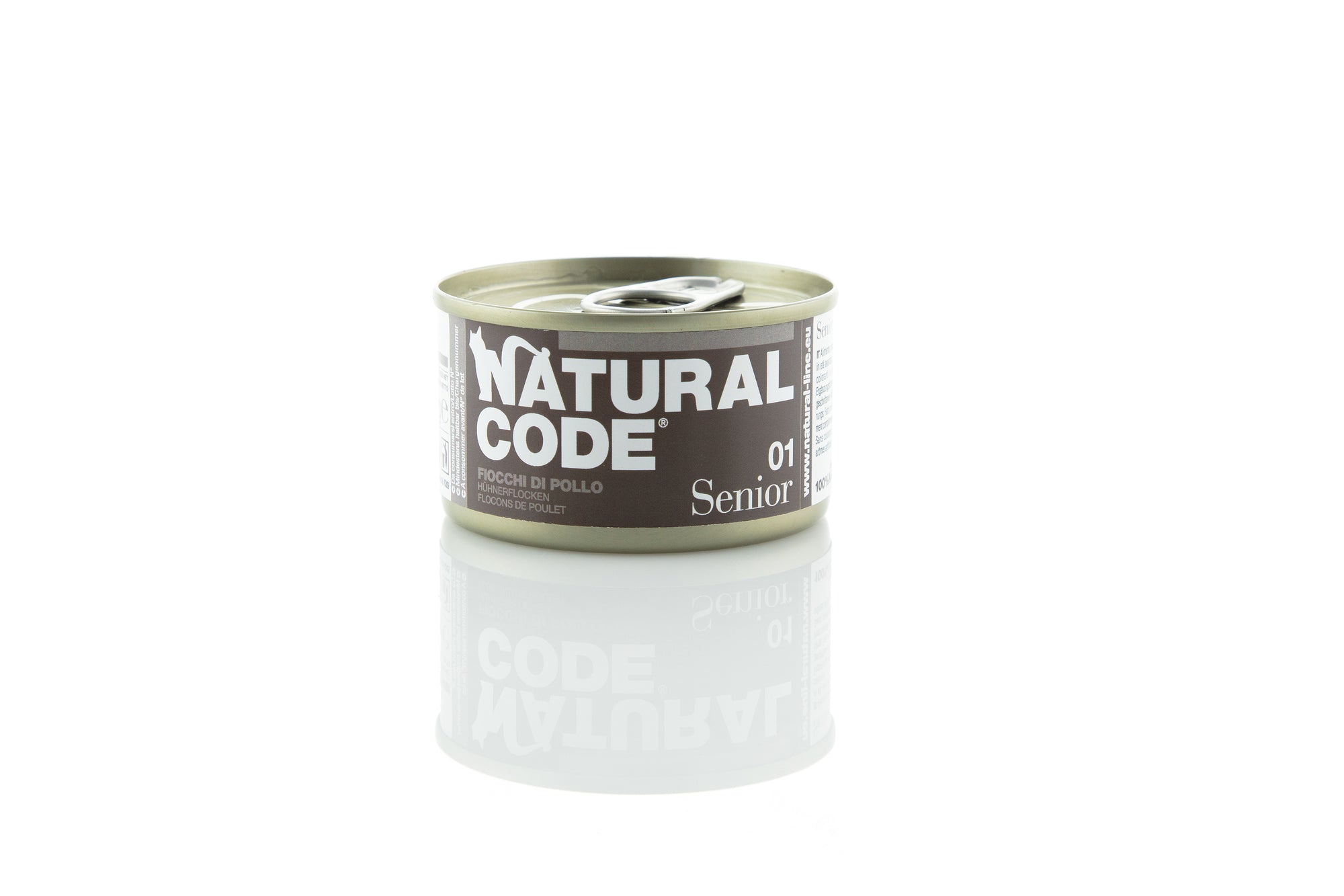 Natural Code - Umido Gatto - Senior 01 Fiocchi di Pollo - Lattina 85g