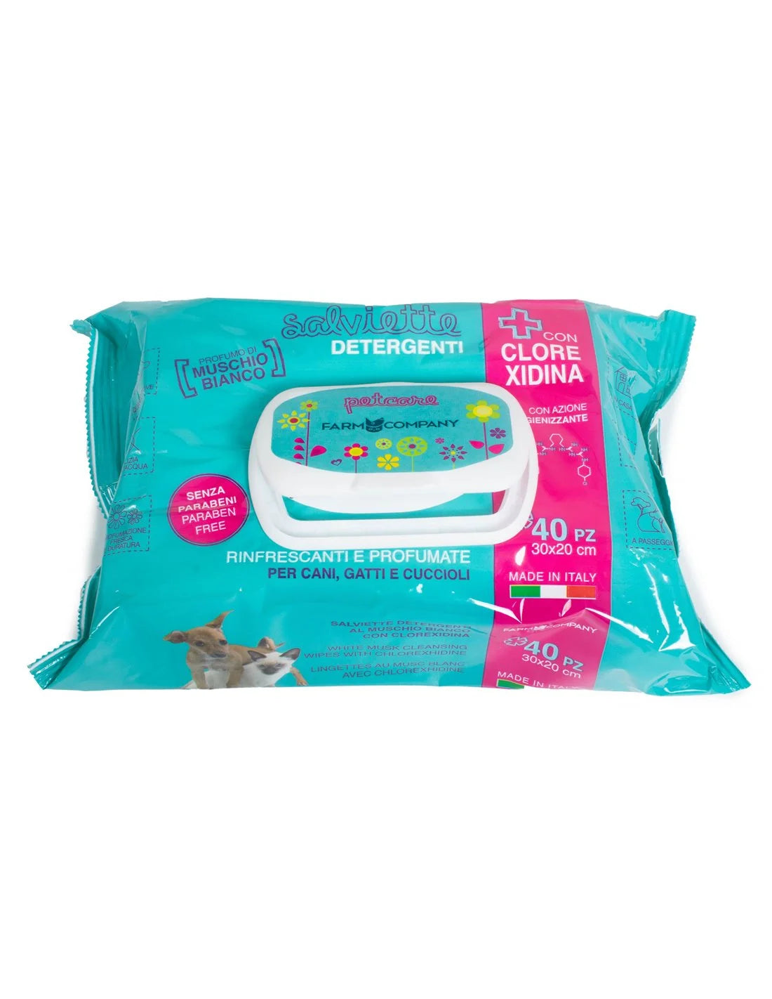 Salviette umidificate alla clorexidina e muschio bianco - 40 strappi - Farmcompany