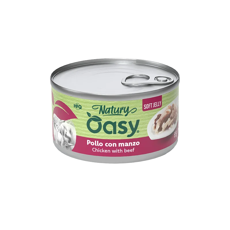 Oasy Natury Soft Jelly - Pollo con Manzo - Alimento complementare in gelatina per gatti adulti