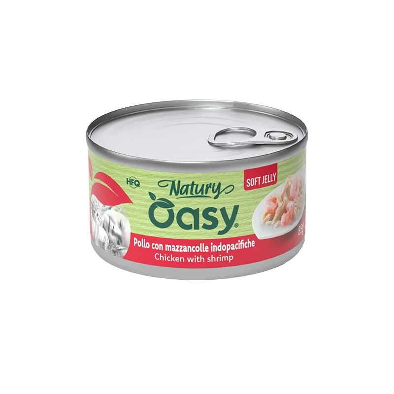 Oasy Natury Soft Jelly - Pollo con mazzancolle indopacifiche - Alimento complementare in gelatina per gatti adulti