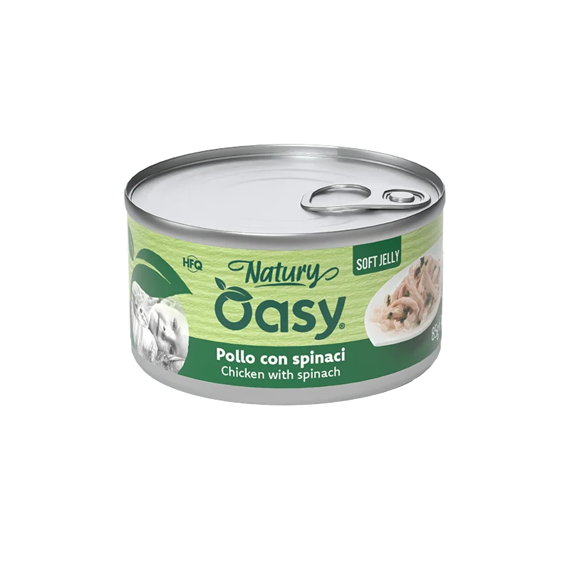 Oasy Natury Soft Jelly - Pollo con spinaci - Alimento complementare in gelatina per gatti adulti