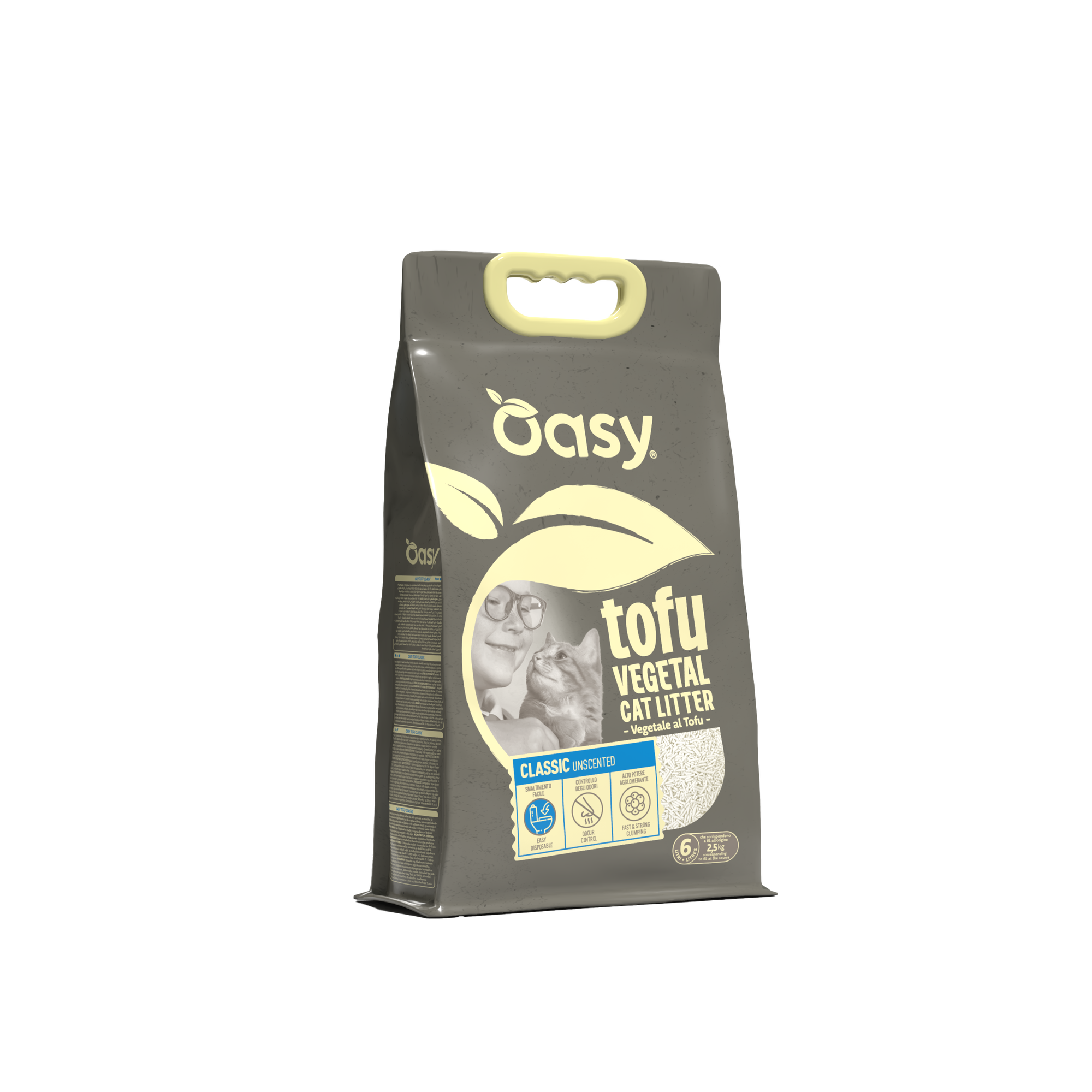 Oasy Lettiera vegetale agglomerante per gatti al Tofu, senza profumazione