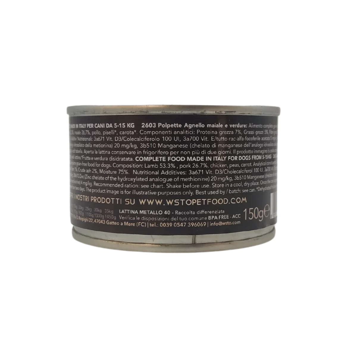 WSTO - Agnello Maiale Verdure - Polpette Natural - Cotte al vapore - 80% Carne