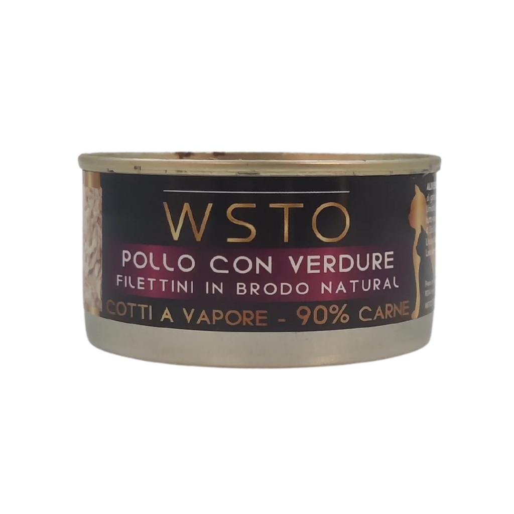 Pollo con Verdure - Filettini in brodo natural - Cotti al vapore - 90% Carne - 85 g