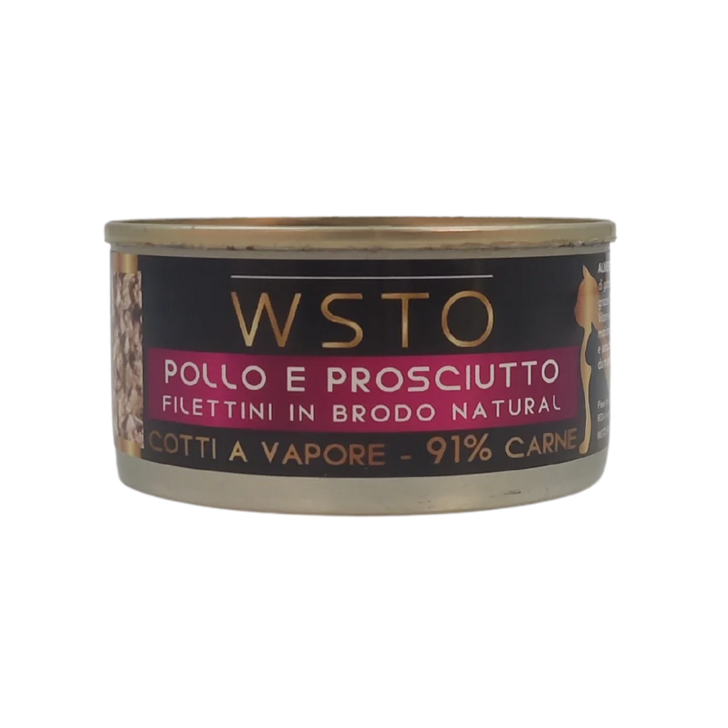 Pollo e prosciutto - Filettini in brodo natural - Cotti al vapore - 91% Carne - 85 g