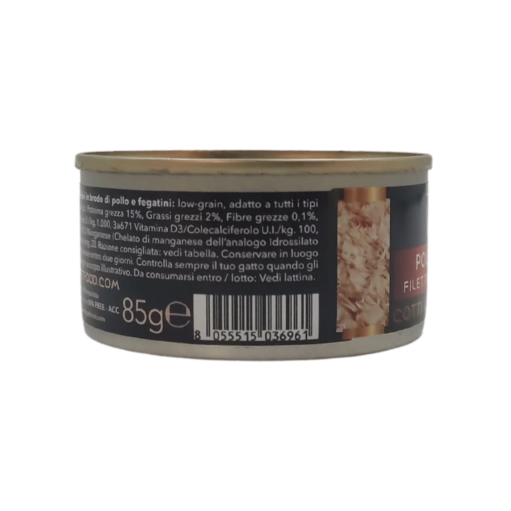 Pollo e Fegatini - Filettini in brodo natural - Cotti al vapore - 91% Carne - 85 g