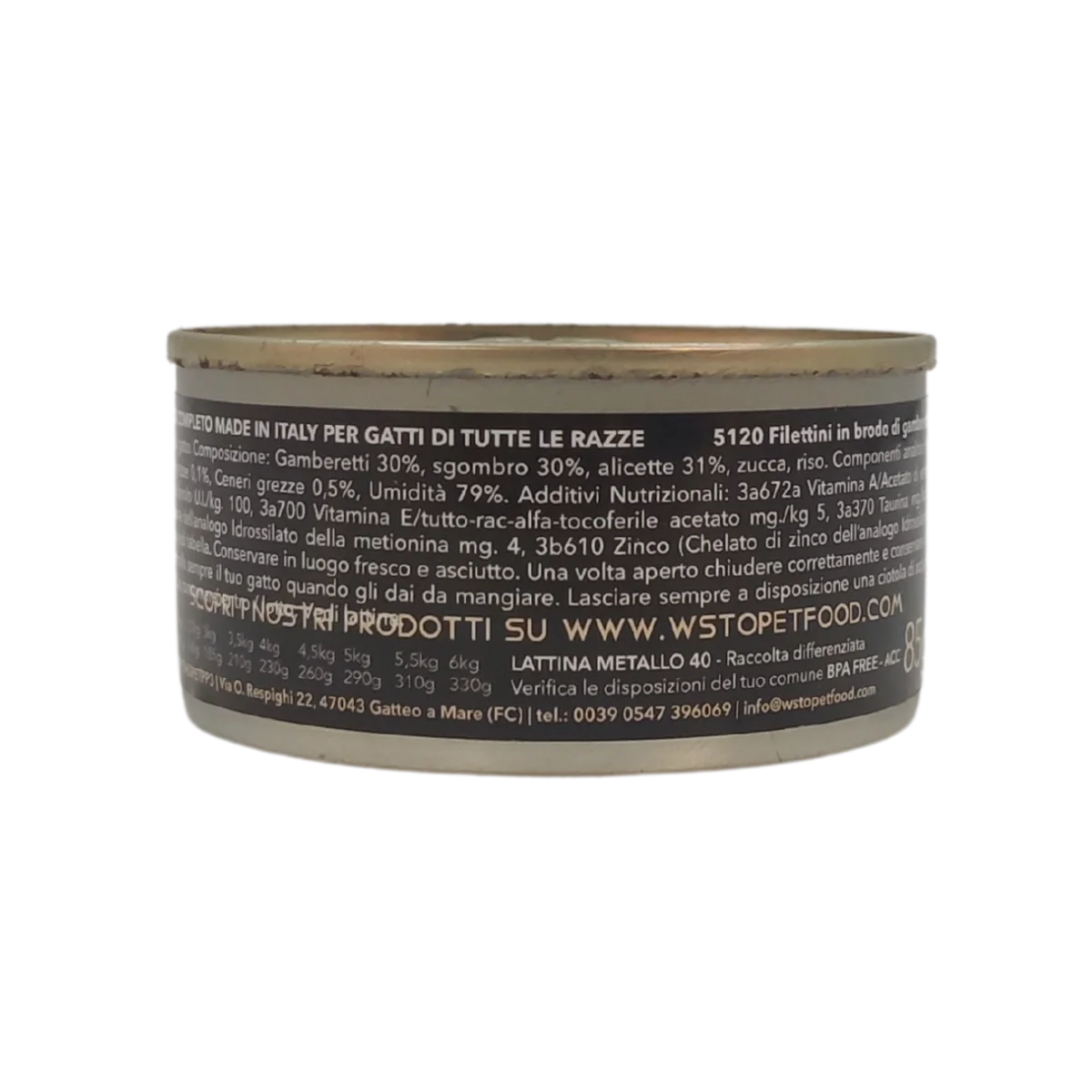 Gamberetti e Sgombro - Filettini in brodo natural - Cotti al vapore - 91% Pesce - 85 g