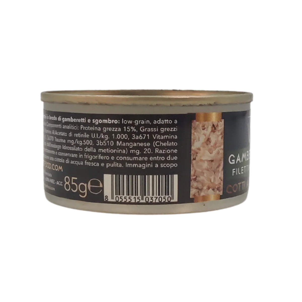 Gamberetti e Sgombro - Filettini in brodo natural - Cotti al vapore - 91% Pesce - 85 g