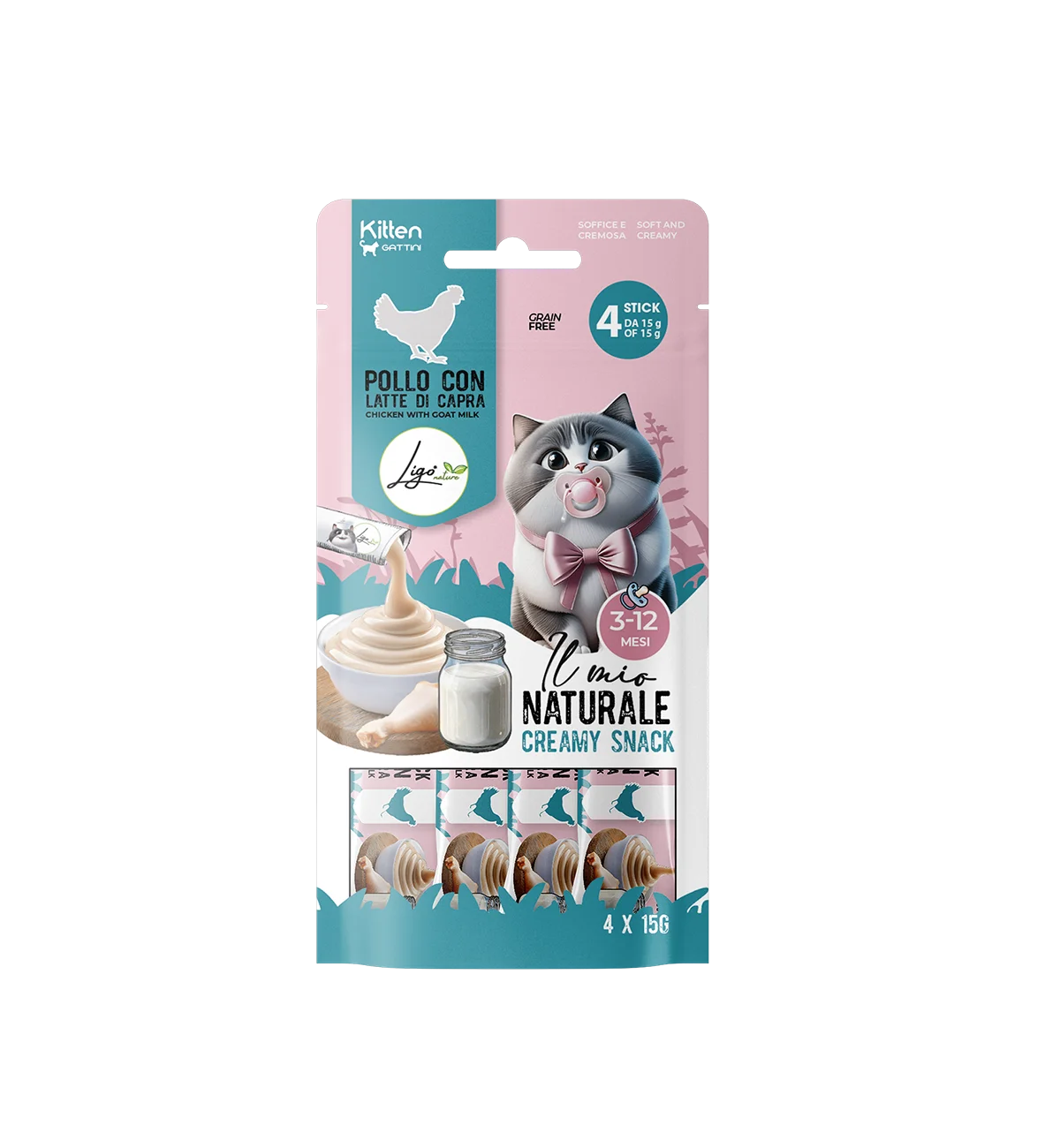 Ligo Nature - Creamy Snack di Pollo con Latte di Capra Kitten - 4x15gr