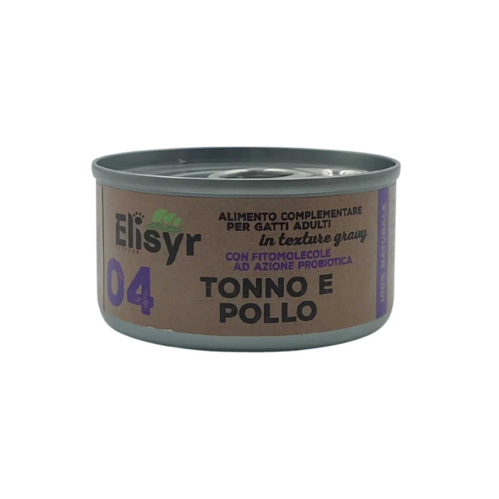 Elisyr - Alimento umido complementare per gatti adulti - Tonno e Pollo - 85 gr