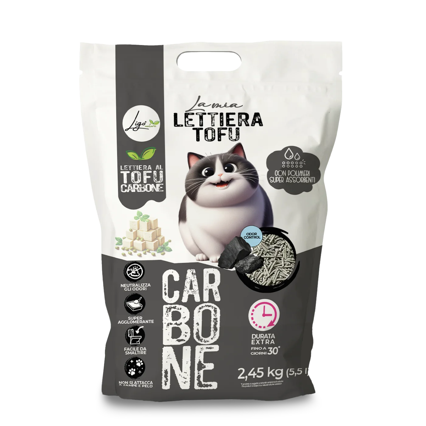 Lettiera per gatti - Tofu con carbone attivo - 5,5L - 2,45Kg - Ligo Nature
