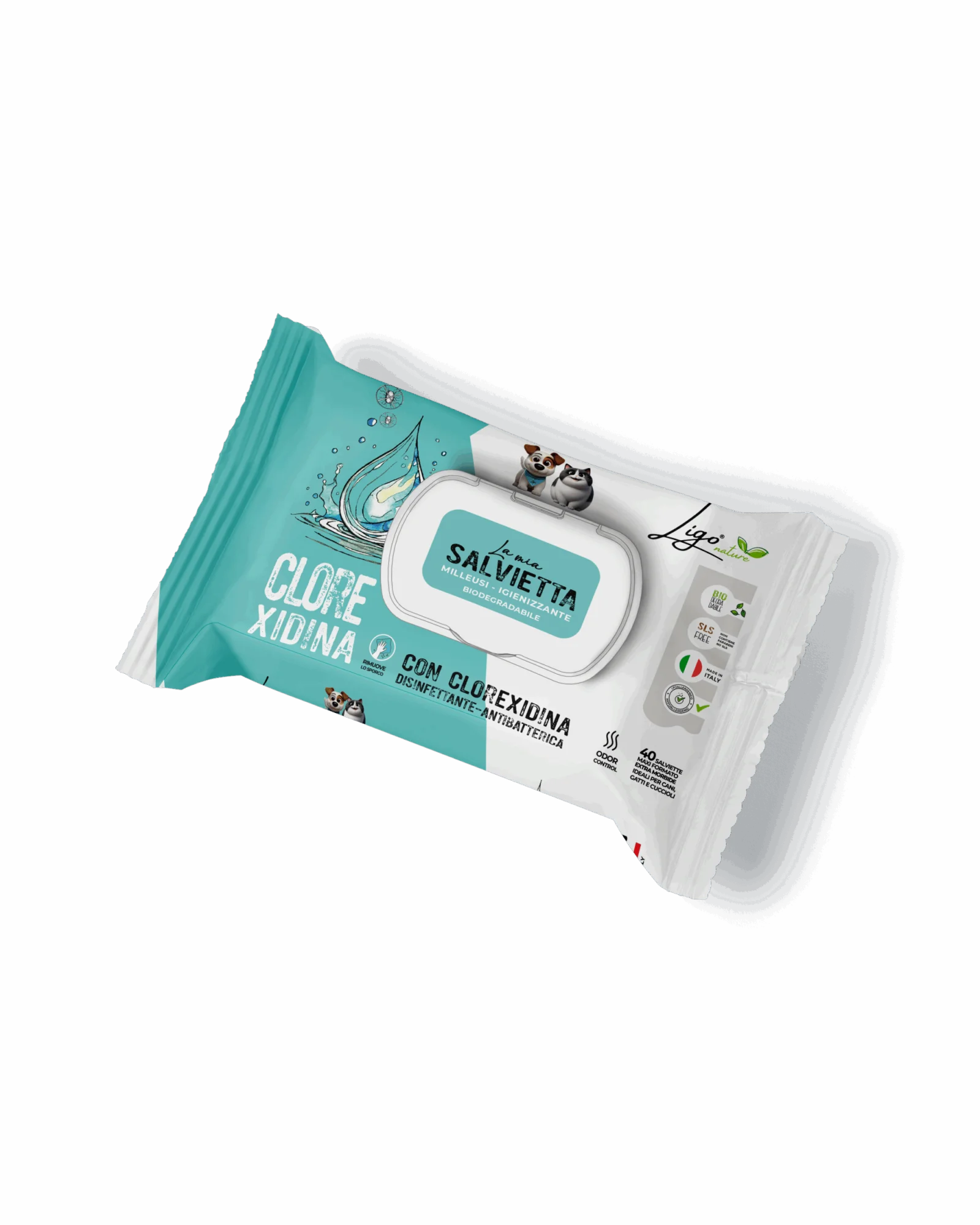 Ligo Nature - Salvietta detergente clorexidina - per cane e gatto - 40 pz