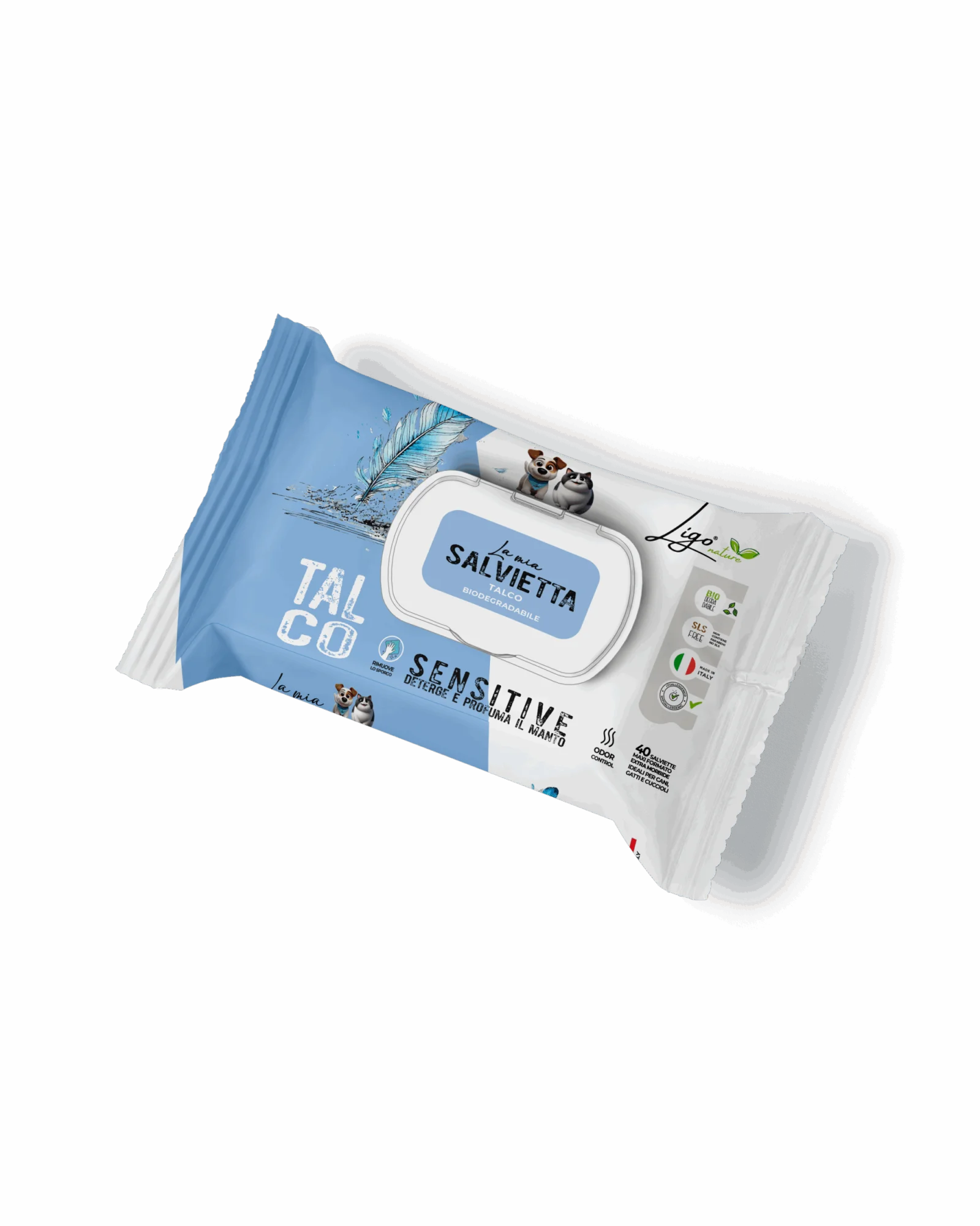 Ligo Nature - Salvietta sensitive talco - per cane e gatto - 40 pz