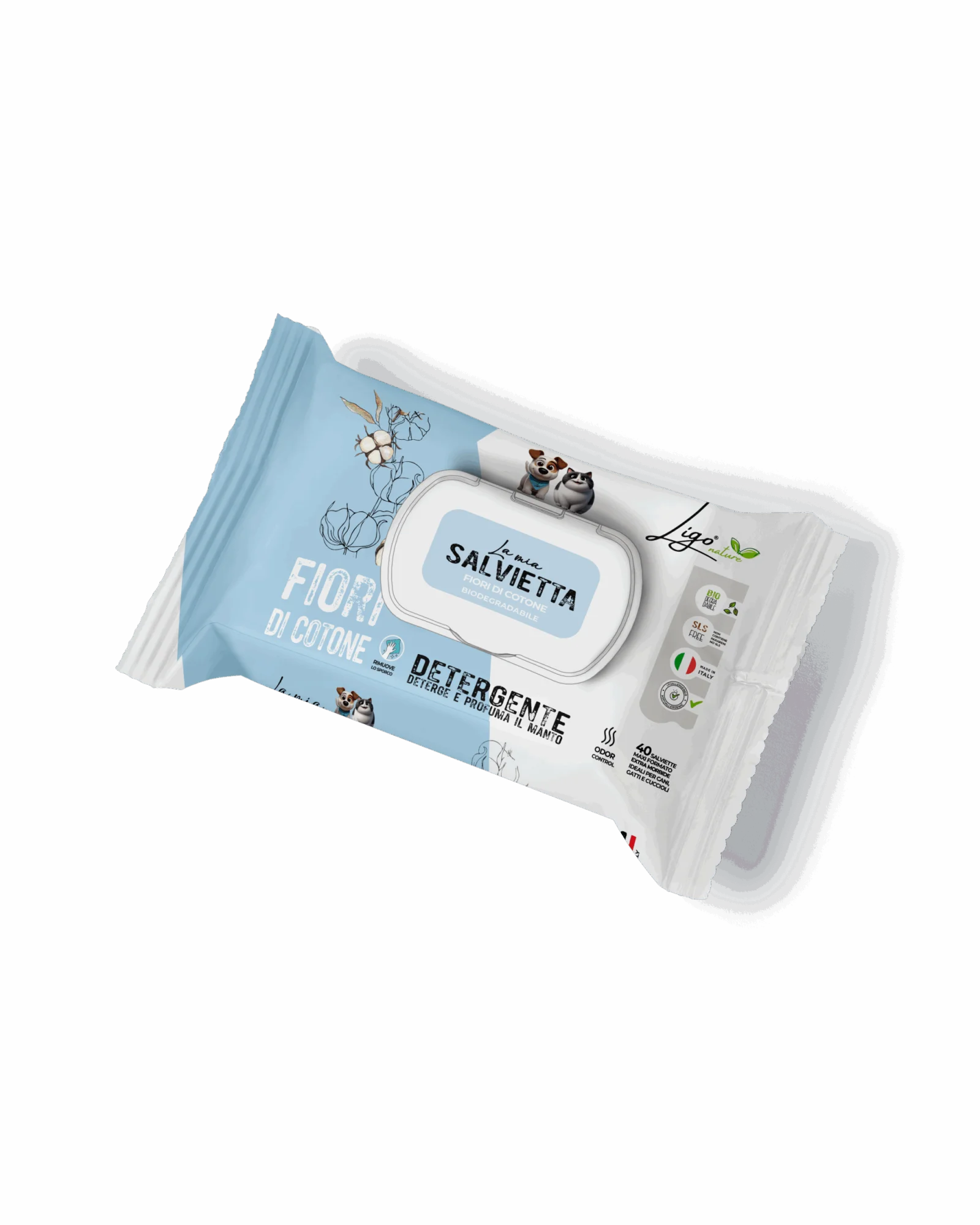 Ligo Nature - Salvietta detergente fiori di cotone - per cane e gatto - 40 pz