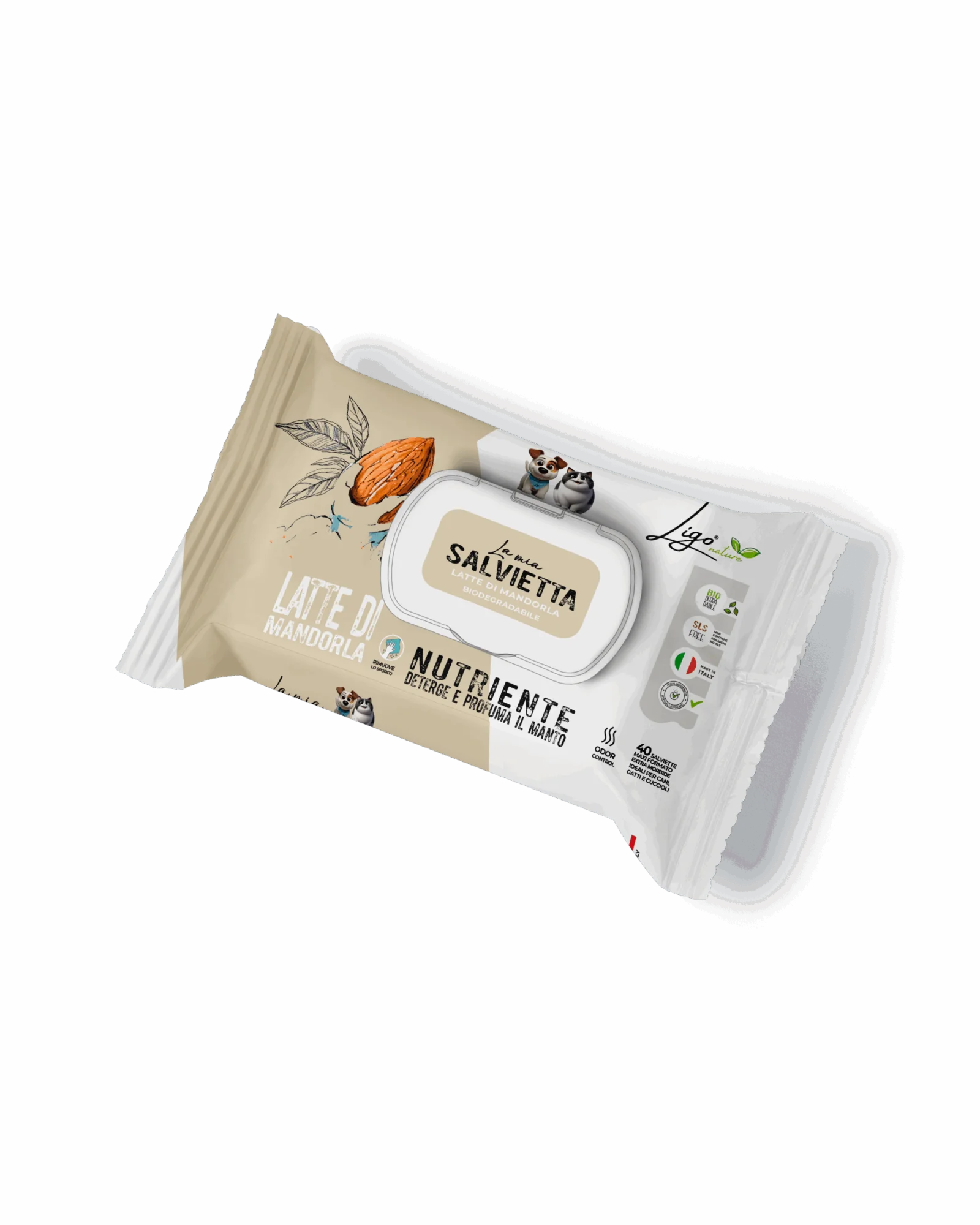 Ligo Nature - Salvietta nutriente latte di mandorla - per cane e gatto - 40 pz