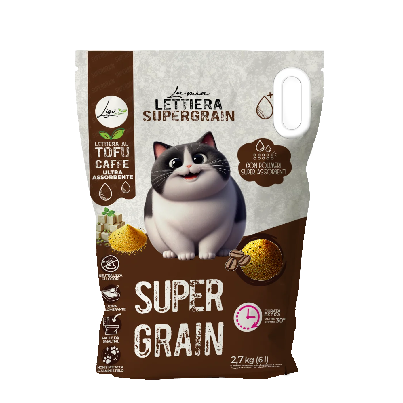 Lettiera per gatti - Supergrain profumazione al caffè 6L- 2,7Kg - Ligo Nature