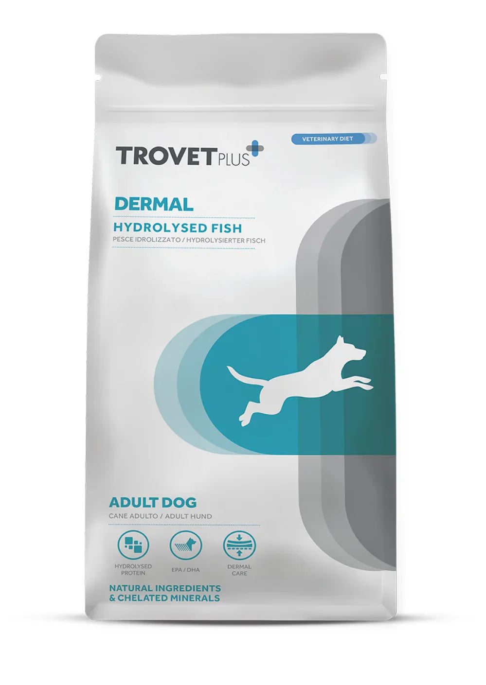 TrovetPlus Dermal Hydrolised fish - Crocchette dietetiche per cani adulti, per intolleranze e perdita di pelo