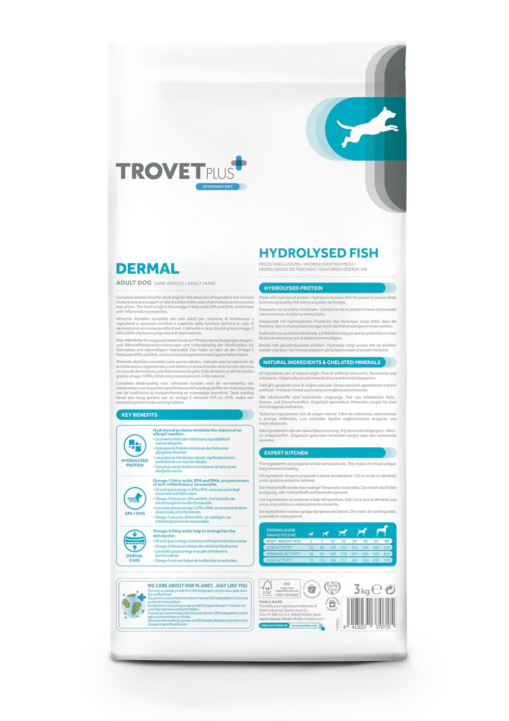 TrovetPlus Dermal Hydrolised fish - Crocchette dietetiche per cani adulti, per intolleranze e perdita di pelo