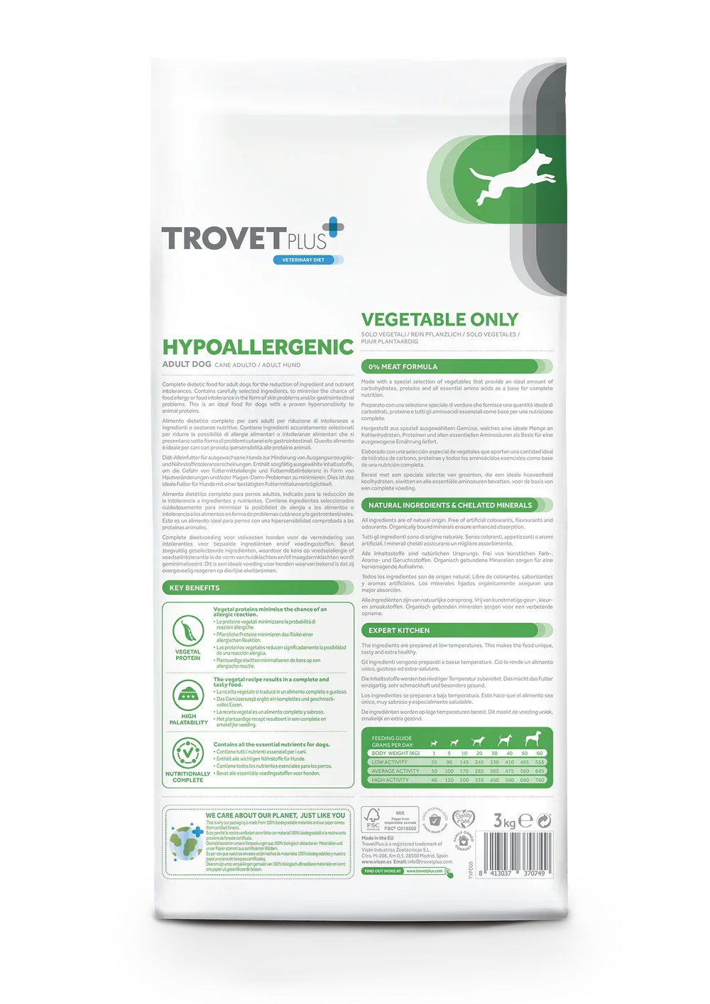 TrovetPlus Hypoallergenic - Verdure - Crocchette ipoallergeniche per Cani Adulti con intolleranze - Low Grain
