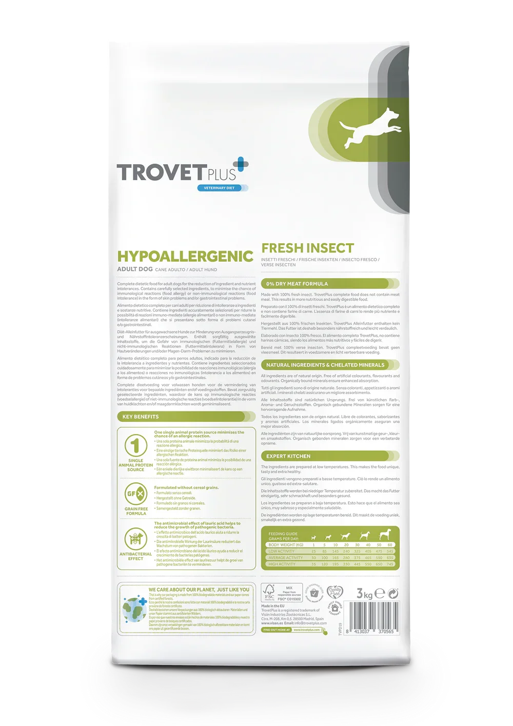 TrovetPlus Hypoallergenic - Insetti Freschi - Crocchette ipoallergeniche per Cani Adulti con intolleranze - Grain Free