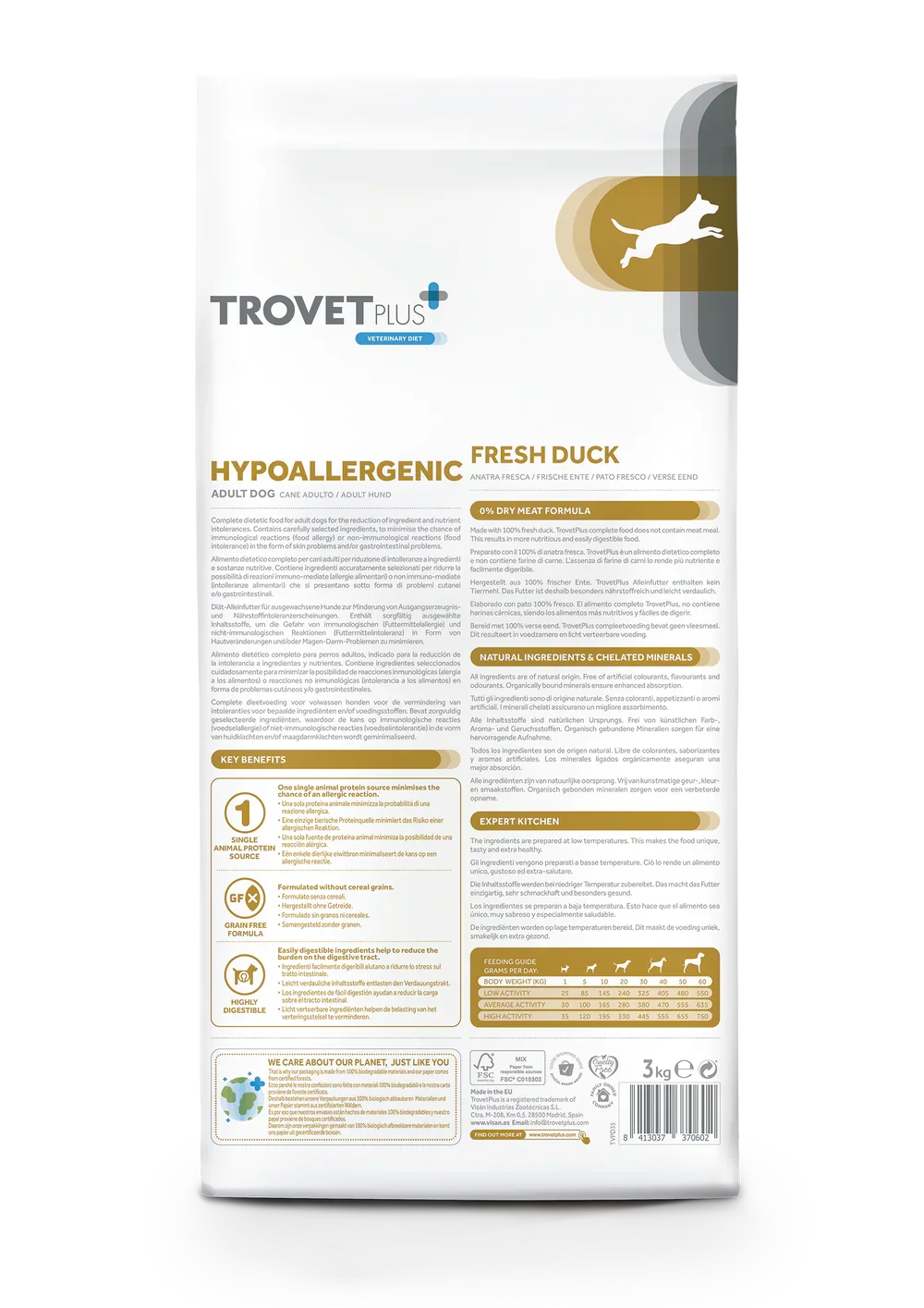 TrovetPlus Hypoallergenic - Anatra - Crocchette ipoallergeniche per Cani Adulti con intolleranze - Grain Free