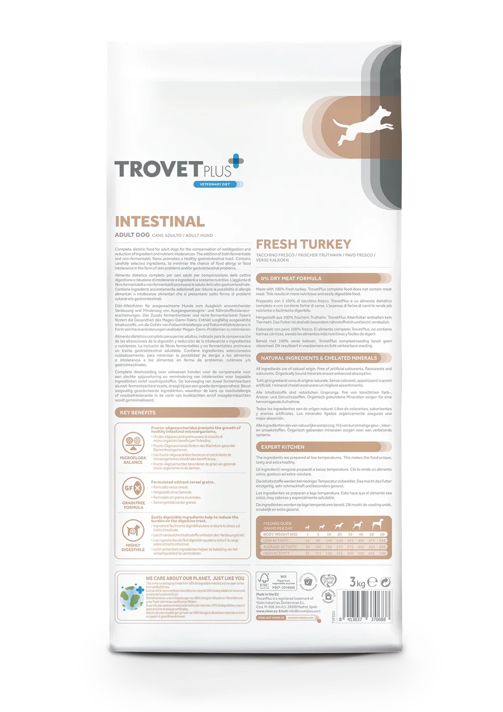 TrovetPlus Intestinal - Tacchino - Crocchette ipoallergeniche per la digestione per Cani Adulti - Grain Free
