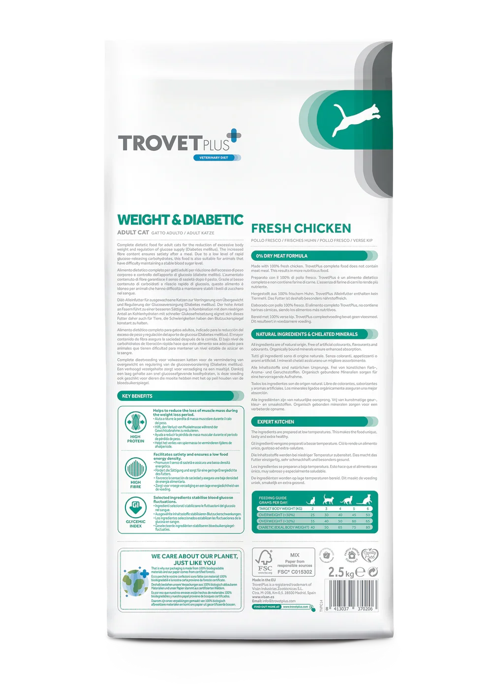 TrovetPlus Weight & Diabetic - Pollo - Crocchette per gatti adulti sovrappeso o diabetici