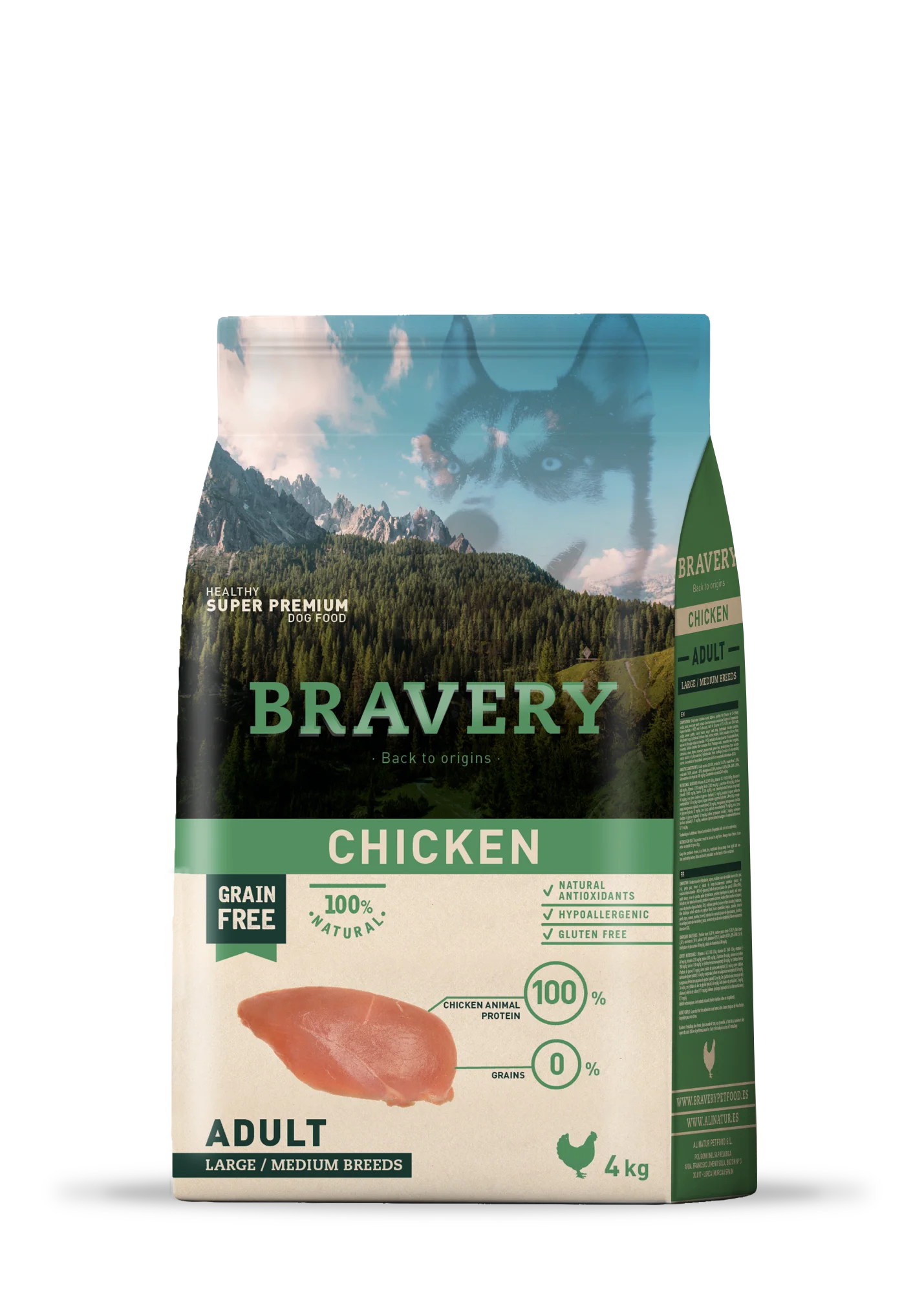 Pollo - Alimento completo per Cani Adulti - 4 Kg - Bravery