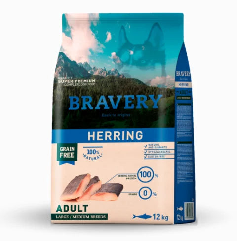 Aringa - Alimento completo per Cani Adulti - 12 Kg - Bravery